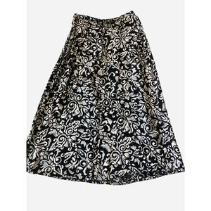 Vintage Karen Kane Women's Midi Skirt‎ Size 10 Black Ivory Print